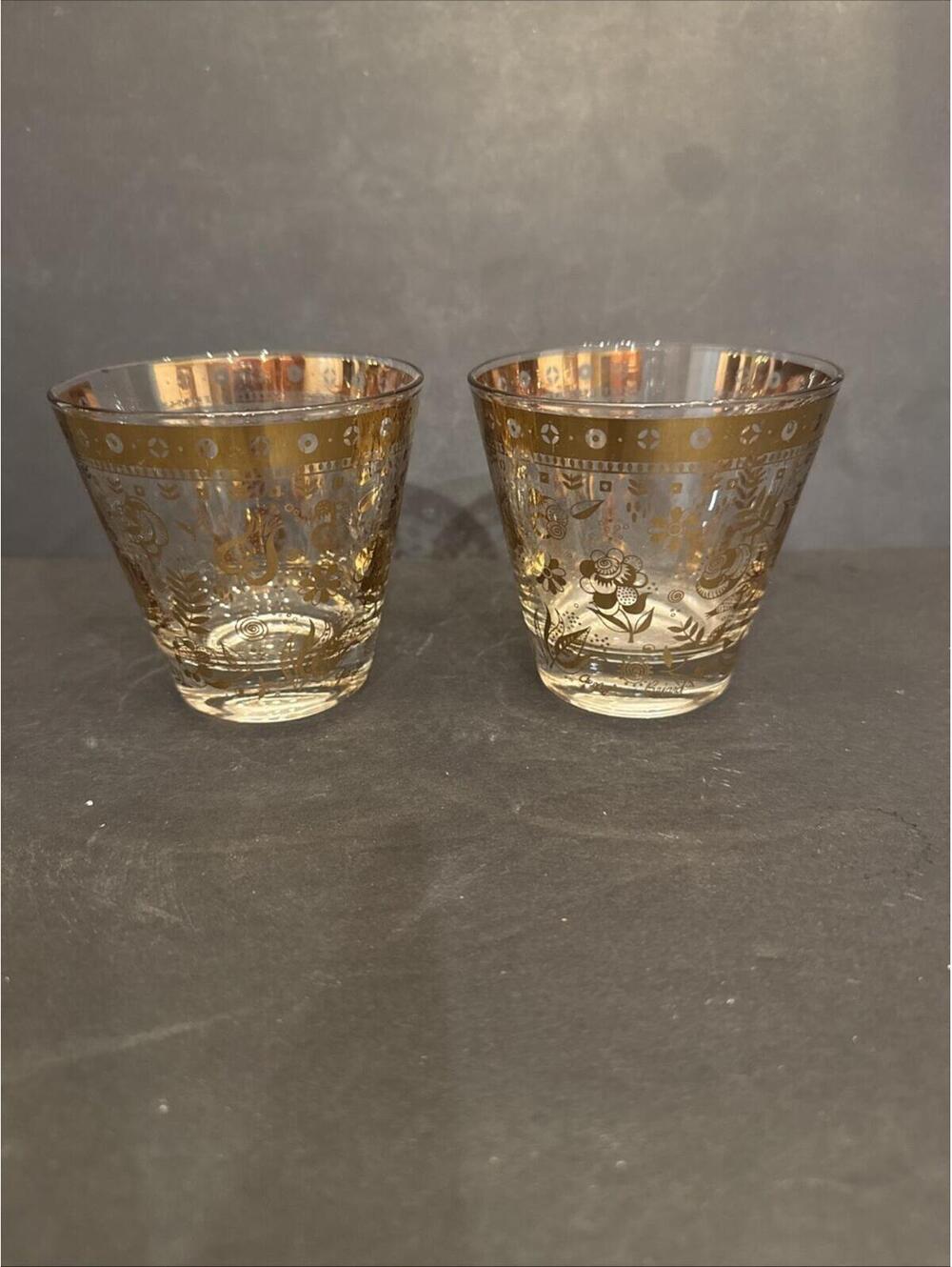 Pair Of Georges Briard 22K Gold Flared Lo Ball Cocktail Glasses Signed